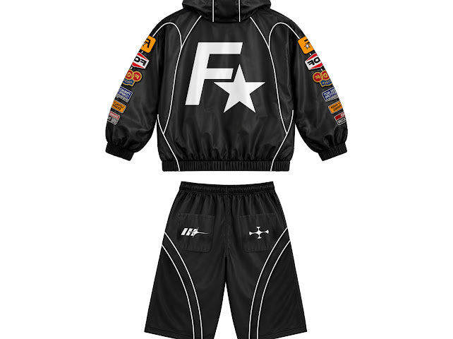 Jet black windbreaker